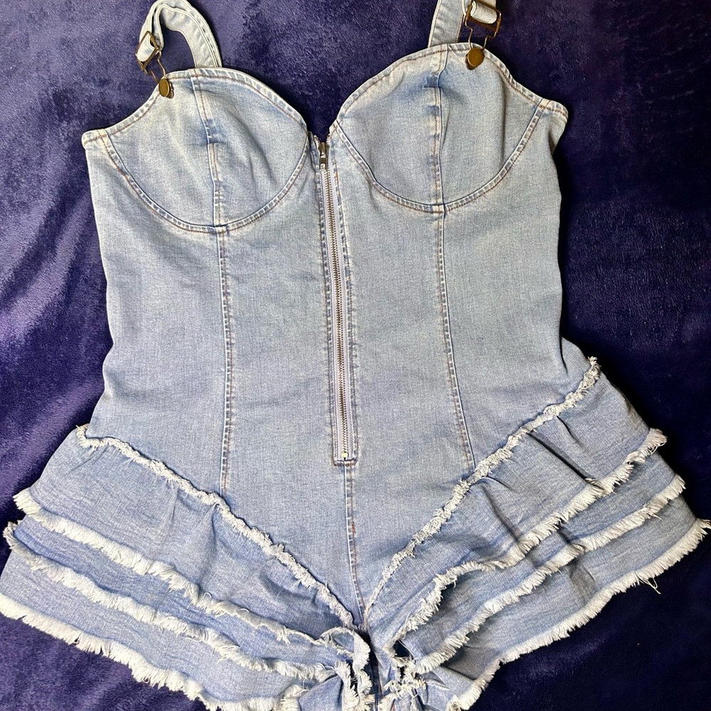 Fashion Nova Light Blue Denim Kids Romper